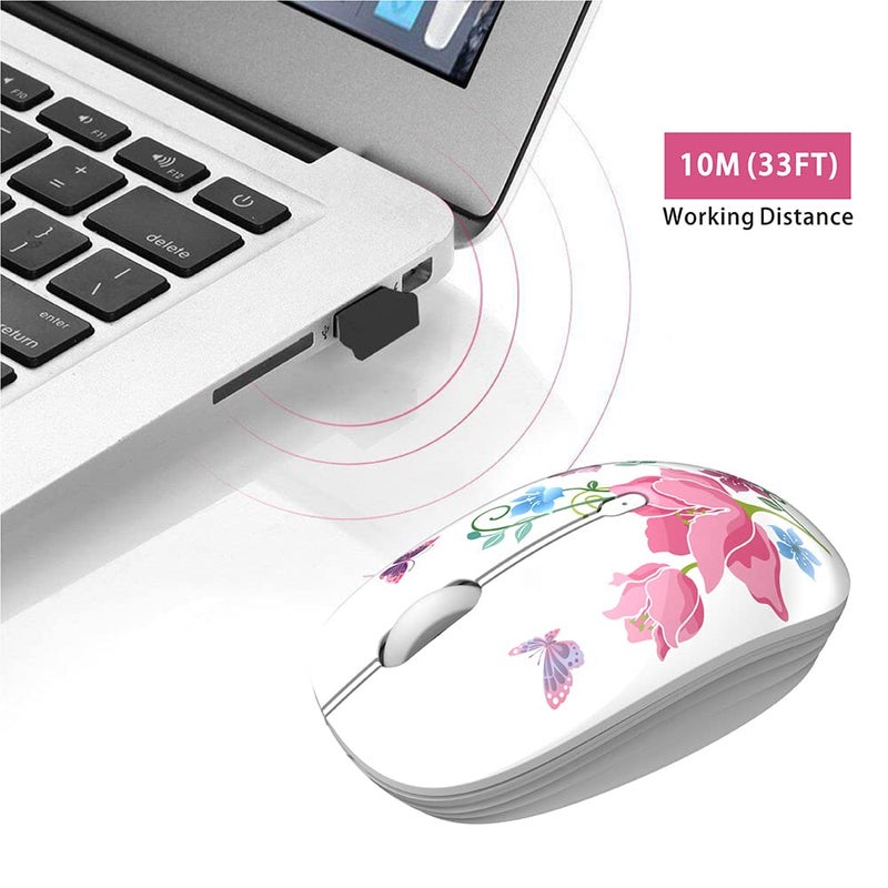 TENMOS M101 Wireless Mouse Cute Silent Computer Mice with USB Receiver, 2.4G Optical Wireless Travel Mouse 1600 DPI for Laptop, Notebook, PC, Computer (Butterfly) - Image 4